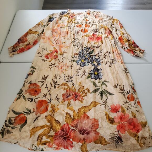 Siddhartha Bansal Dress Womens XL Cream Floral Boho Long Sleeve Anthropologie - Picture 1 of 9